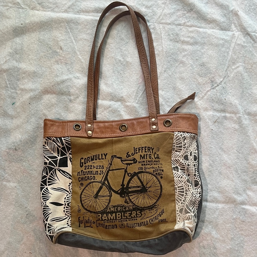 Myra Bag Brown and Tan Canvas Bicycle Tote